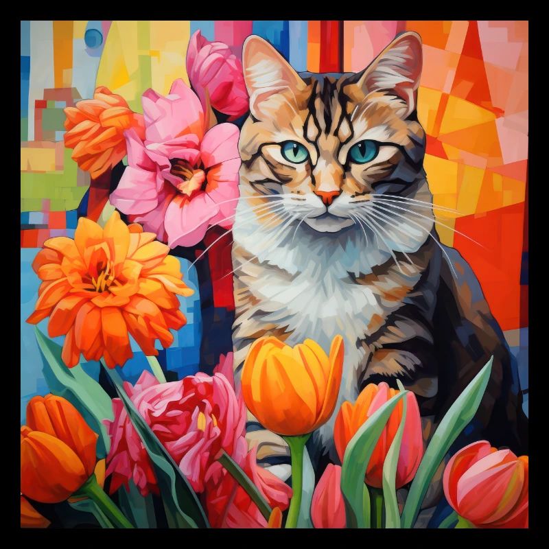 chat, motif de chat, fleurs, cadeau, idée cadeau