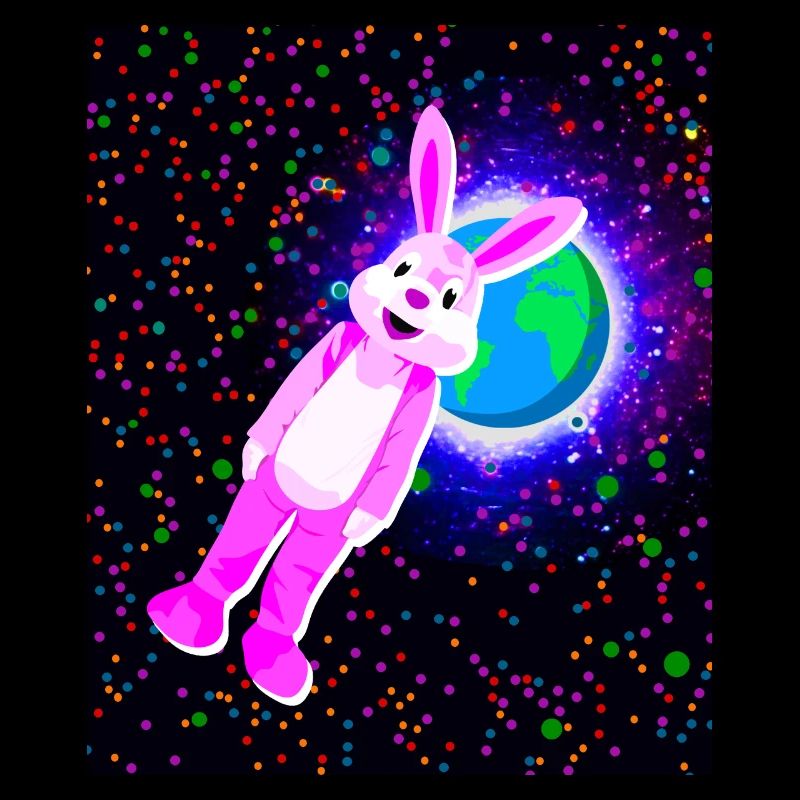 Lapin de Pâques avec une fourrure rose dans l’espace