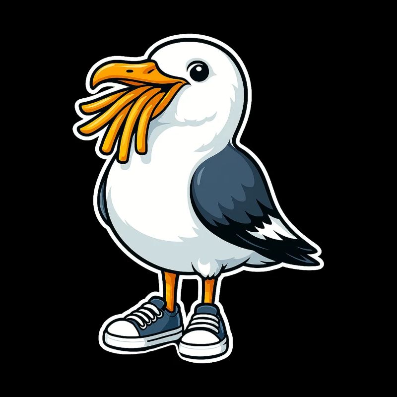 Mouette Drôle Avec Frites Et Baskets