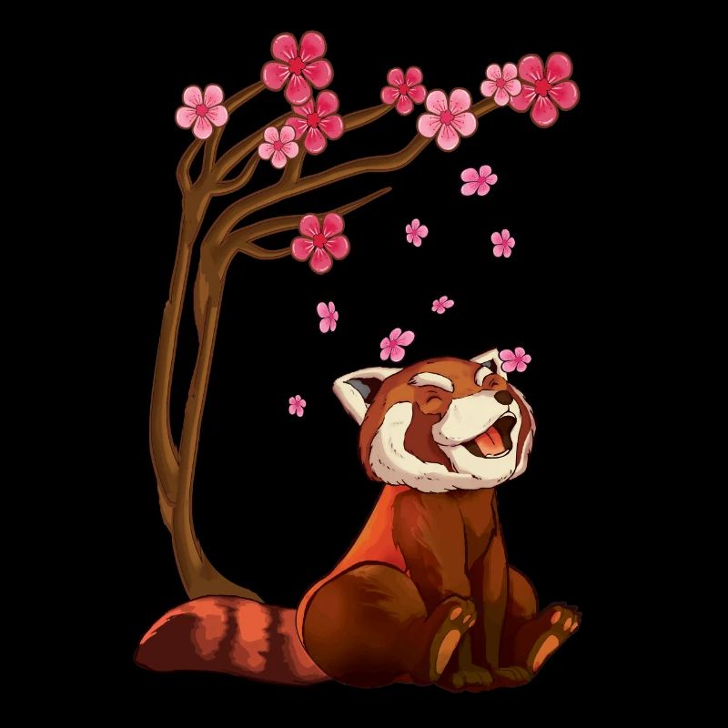 Red Panda Bear & Cherry Blossom Art