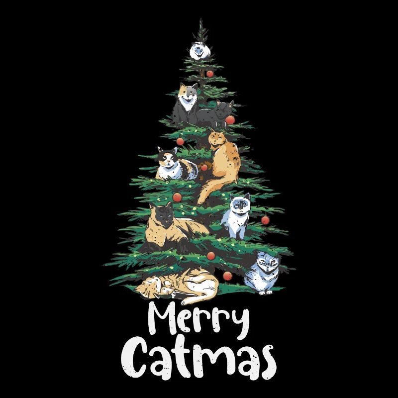 Christmas tree with funny text Merry Catmas for