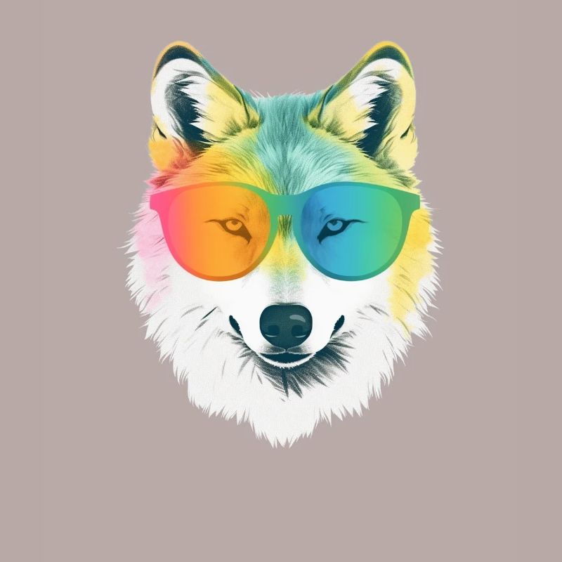 White Wolf Rainbow Sunglass Frame Wolves Graphic