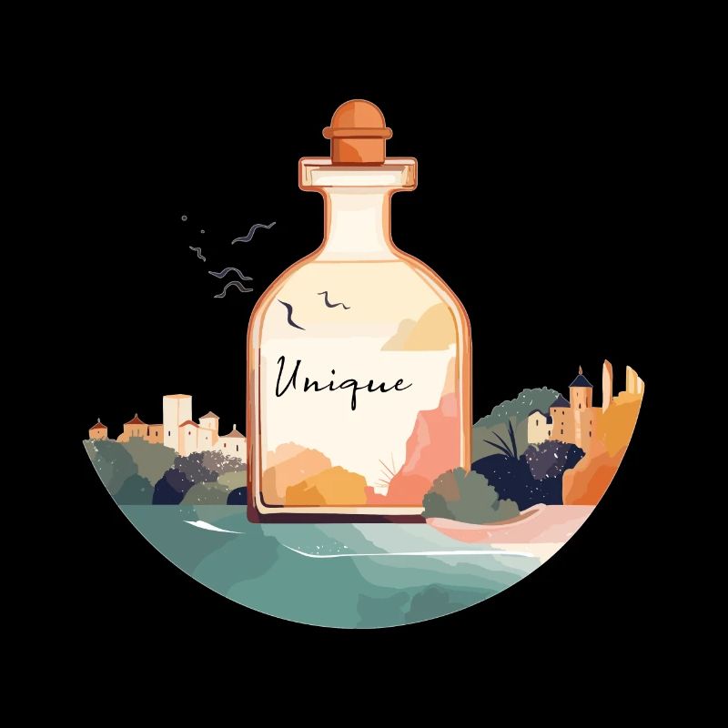 Perfümflasche "Unique" in einer schönen Landschaft