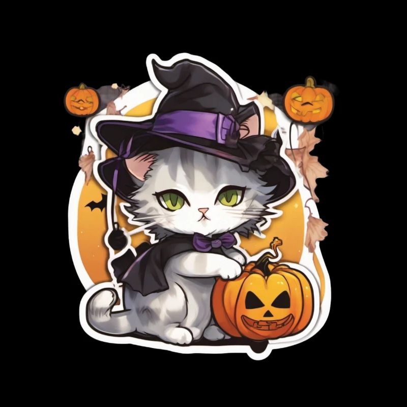Chat Blanc Chat Halloween Chat Sorcière Chapeau de Sorcière