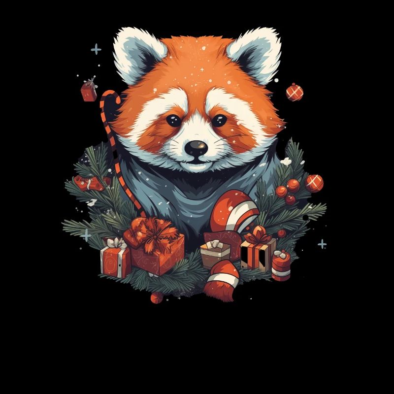 Panda roux avec des éléments de Noël, Pandas d’amour