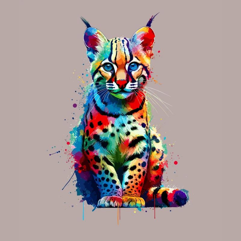 Colorful Splash Art Ocelot Ocelots Dwarf Leopard