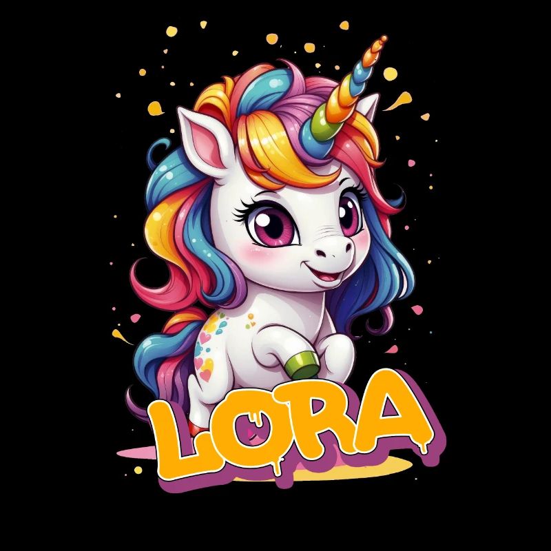 LORA - Schöner Mädchen Name mit süßem Einhorn