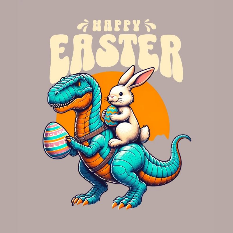 Easter Bunny Riding Dinosaur with Easter Egg