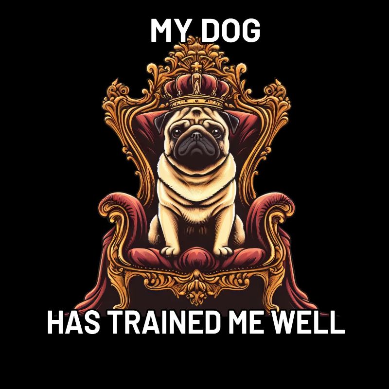 Hund Mops auf Thron Hund Herrchen