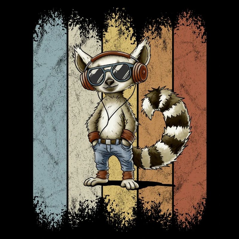 Retro lässiger Lemur mit Kopfhörer & Sonnenbrille