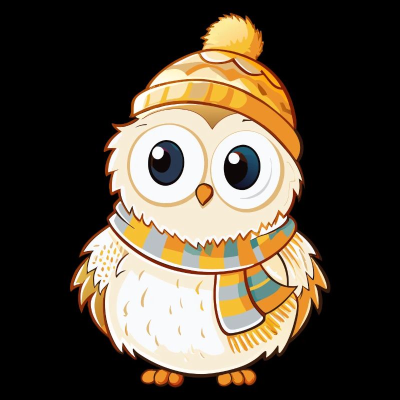 Chouette mignonne avec écharpe et chapeau à pompon.