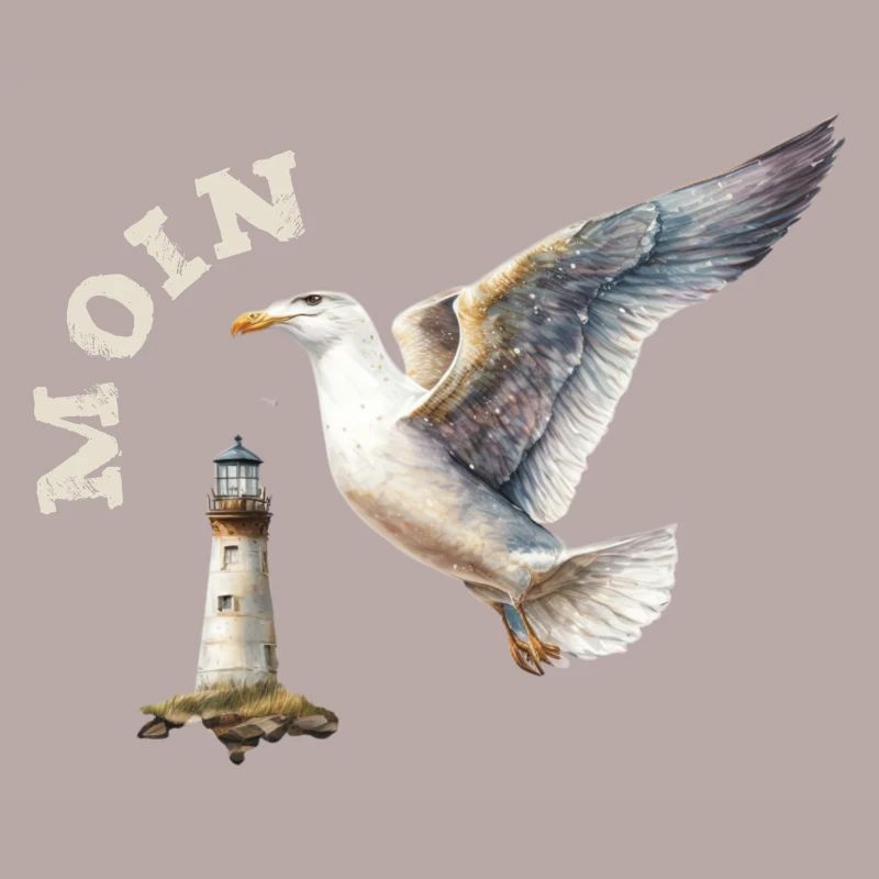 Moin Möwe maritim mit Leuchtturm