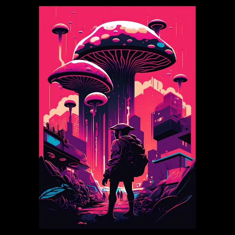 Mushroom Neon Vaporwave Natural Technocrat Hacker Techie