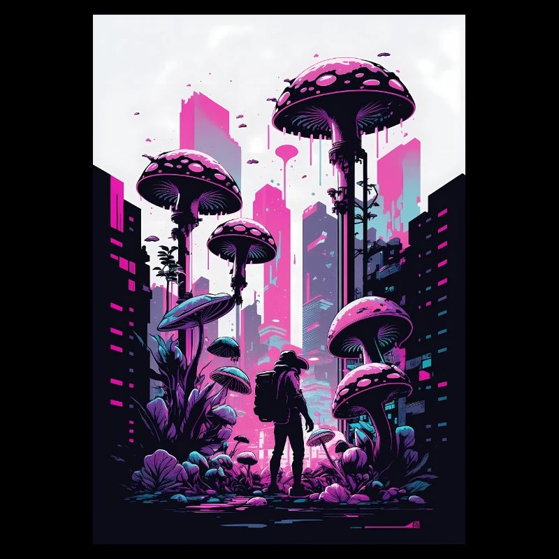 Mushroom Neon Vaporwave Nature Technocrat Hacker Techie