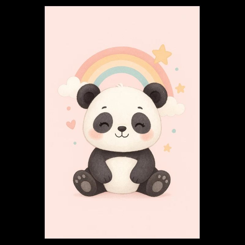 Süßer Panda mit Regenbogen und Sternen