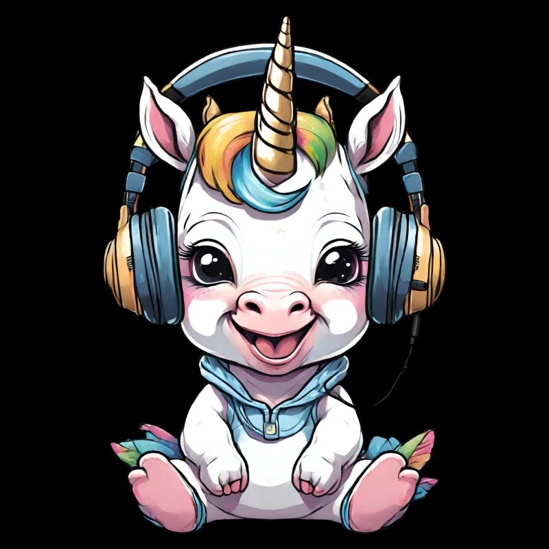 Bébé licorne avec écouteurs