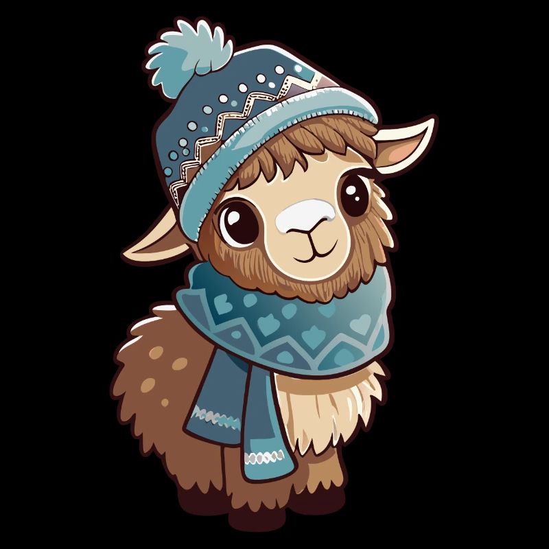 Lama mignon avec écharpe et chapeau à pompon.