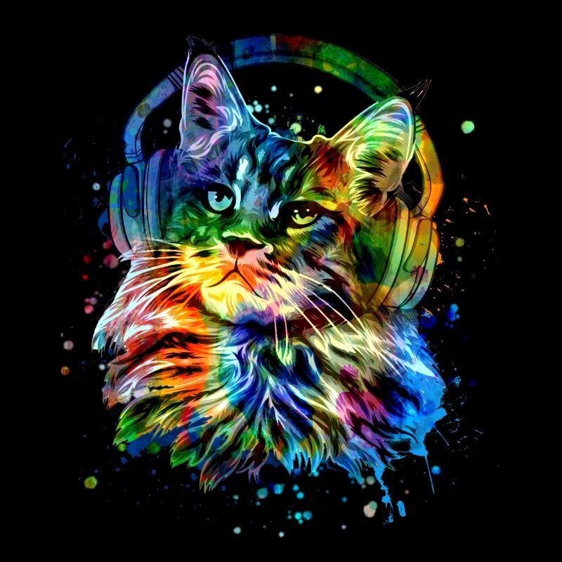Katze mit Kopfhörer Aquarell Kunst