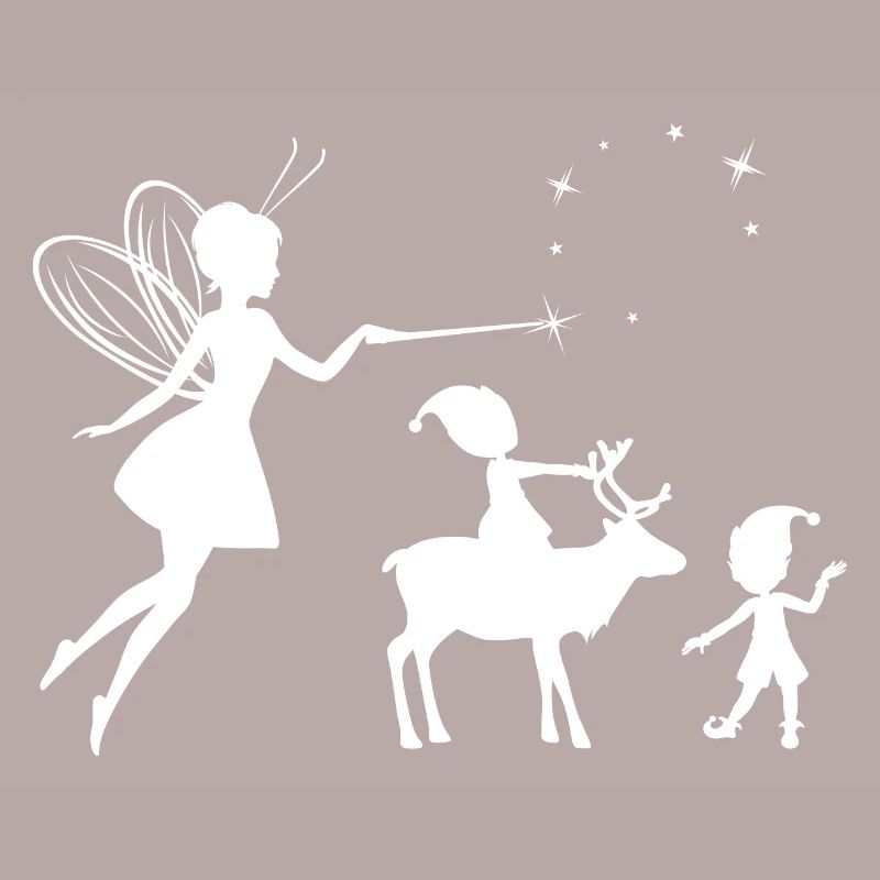 Silhouettes blanches d’une fée et d’elfes