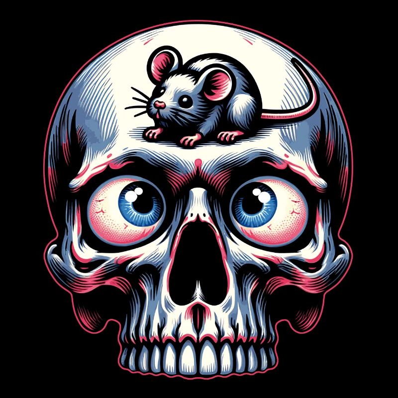 Colorful skull with cute little mouse on the forehead