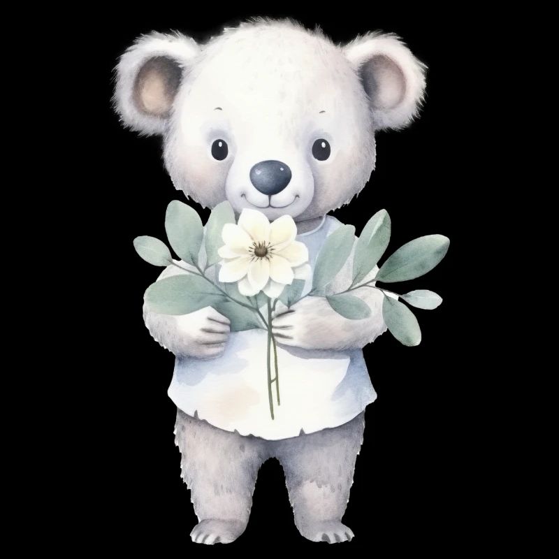 Koala mignon et mignon avec bouquet de fleurs