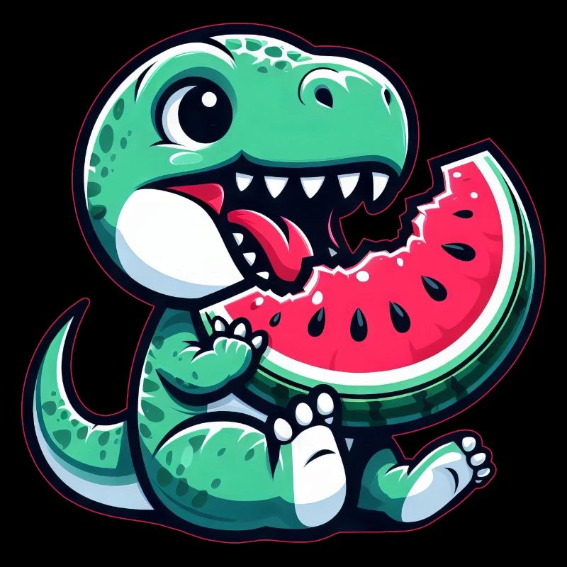 T-Rex mignon avec des fruits d’été de dessin animé de pastèque