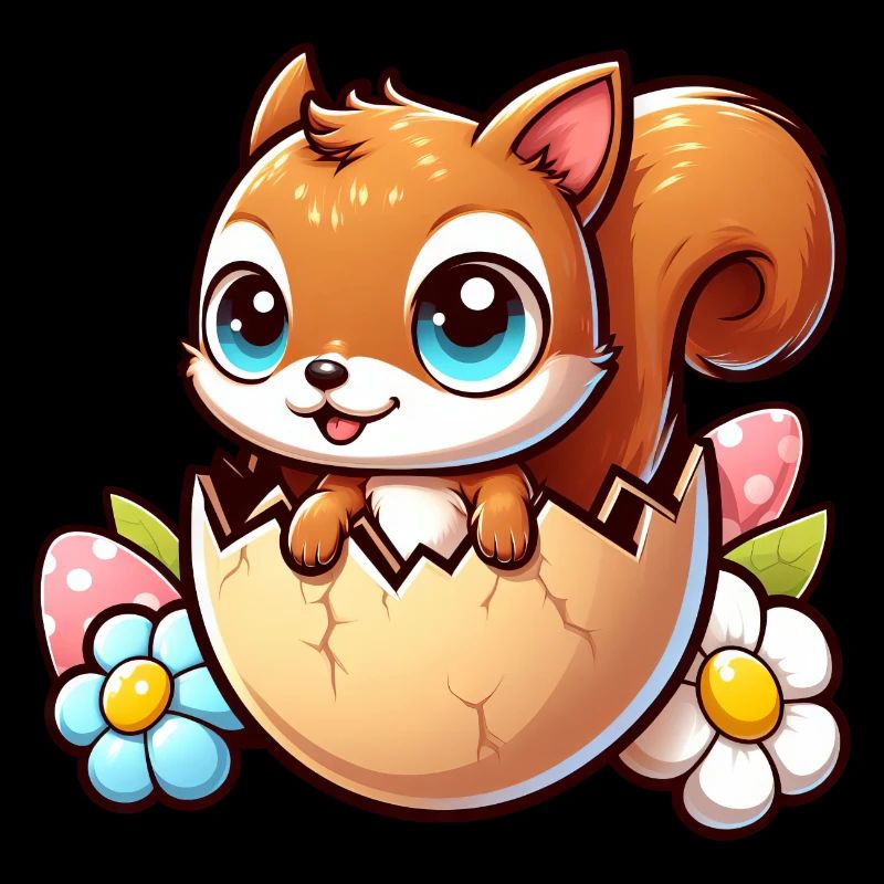 Süßes Eichhörnchen mit Osterei Comic Design