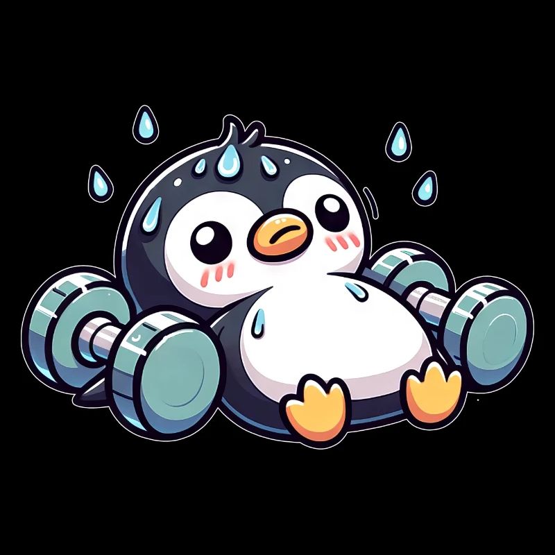 Penguin Dumbbell Training Workout Exhausted Funny