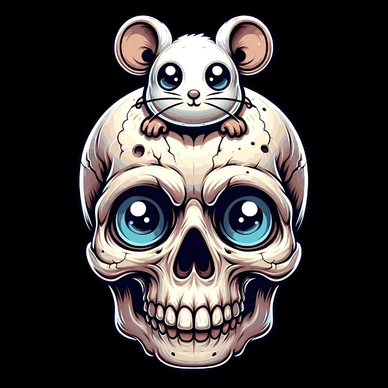 Skull with cute little mouse on forehead