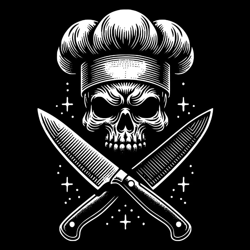 Skull with chef's hat and crossed kitchen knives