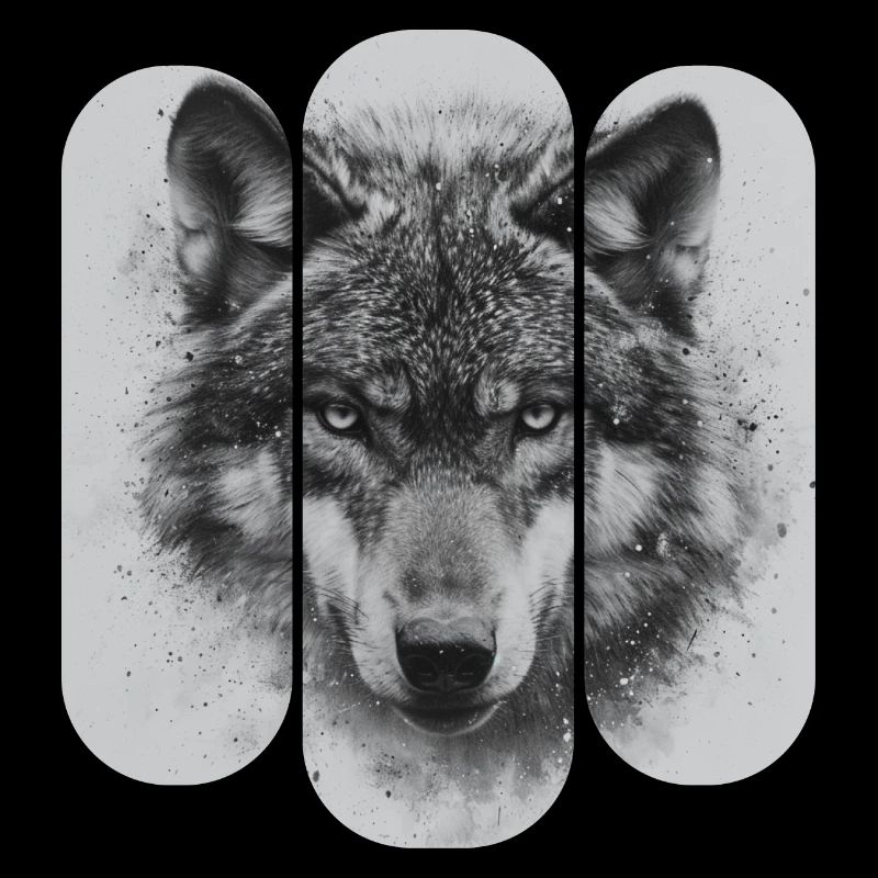 Triptychon Schwarz-Weißer Wolf