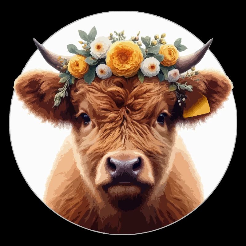 Highlander Kalb mit Blüten 2