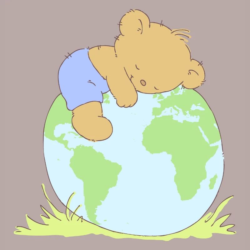 Cute Teddy Bear hugging world globe.
