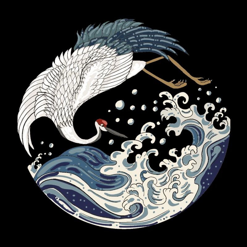 The Great Wave & Japanese Crane Art