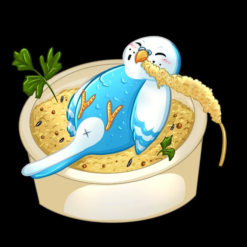 Budgerigar in millet heaven - gift idea funny