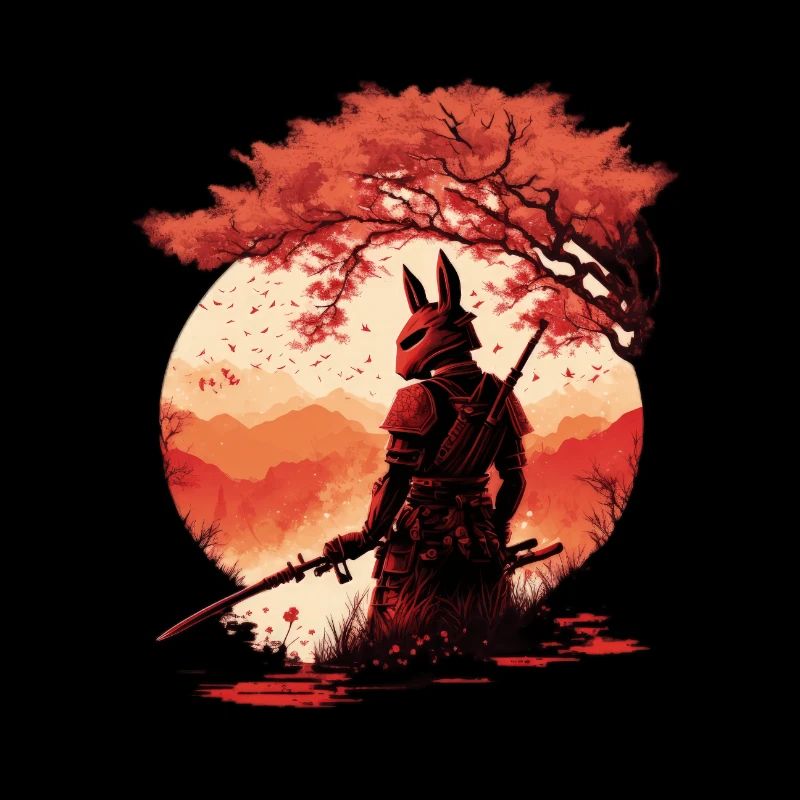 Samurai Warrior - Sakura Tree Digital Art