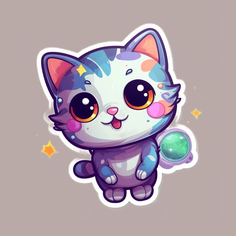 Mignon chat de dessin animé flottant dans l’espace