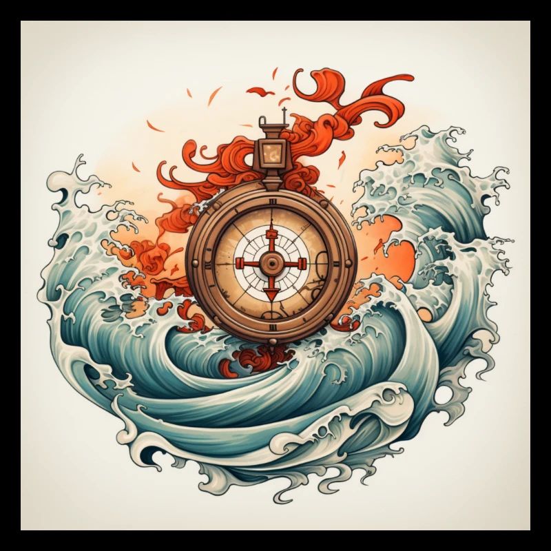 travel love symbol withe Kompass see waves