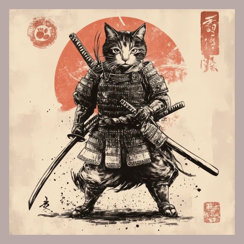 Katze Samurai Japan Ukiyo-E
