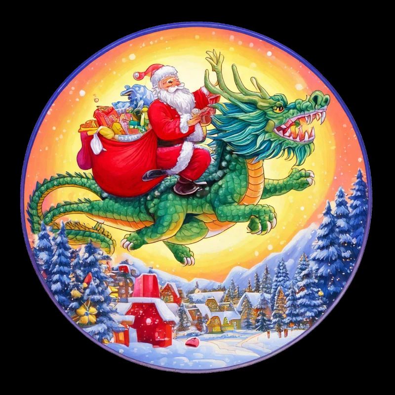Weihnachtsmann reitet auf einem Drachen