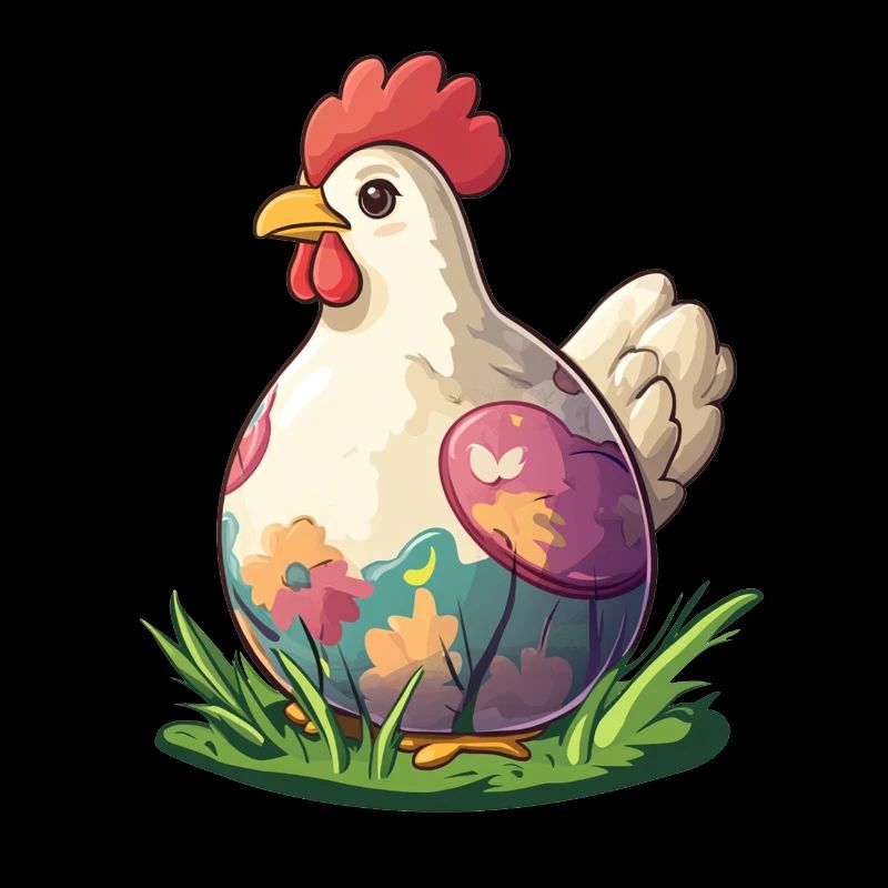 Colorful Hen Spring Motif Easter