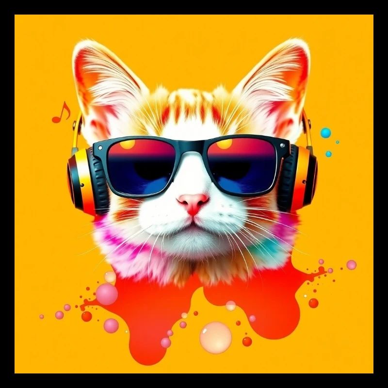 Coole Katze mit Sonnenbrille und Kopfhörer