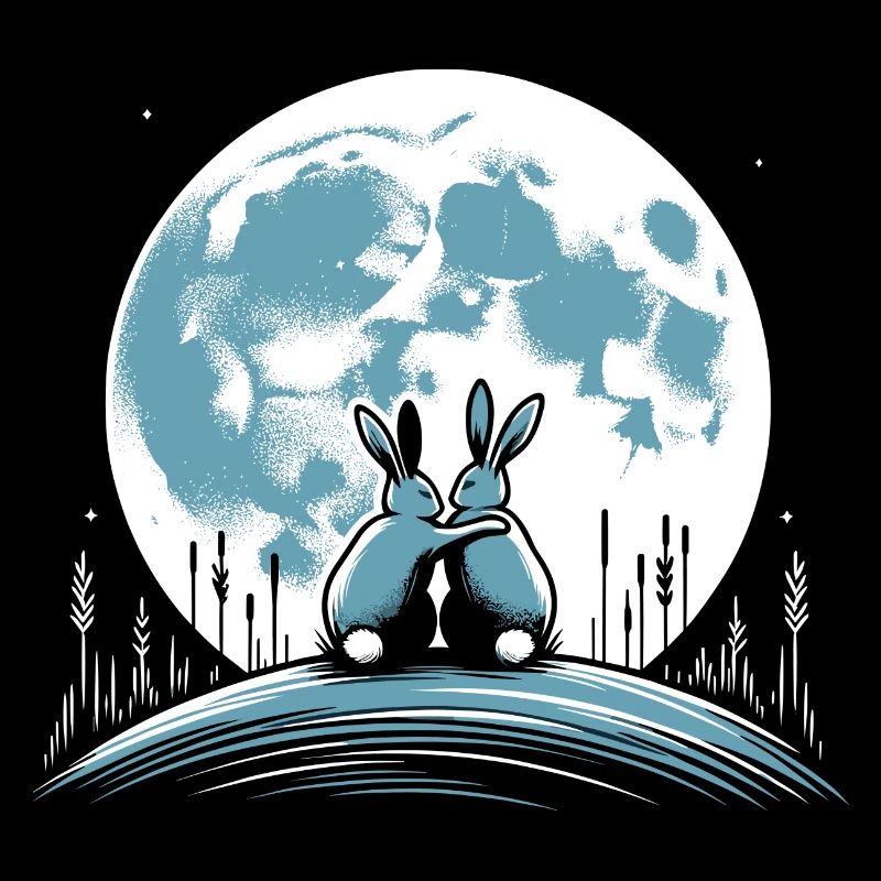 Bunnies hugging moon rabbit full moon