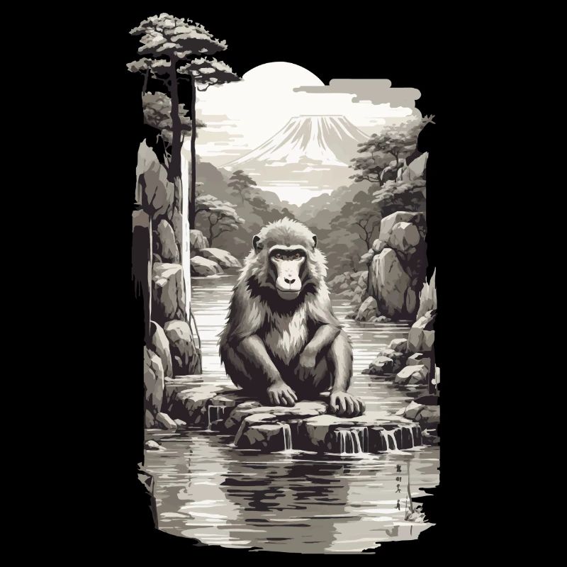 Singe japonais dans l’Art Vintage de source chaude