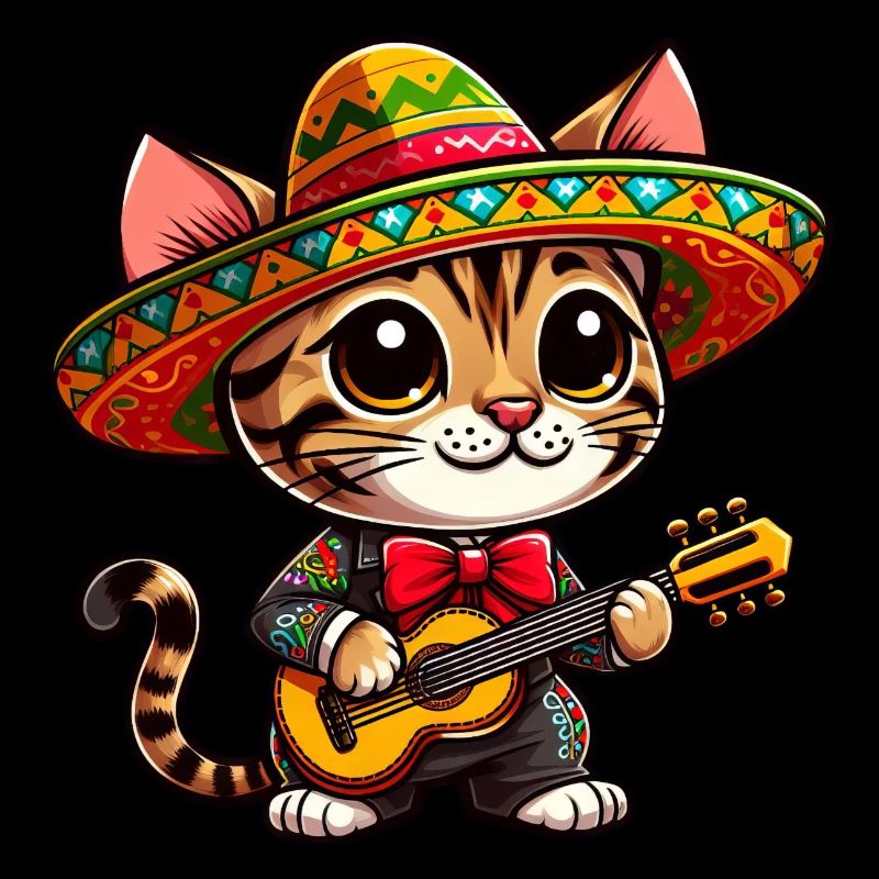 Chat du Bengale dans le rôle du guitariste mariachi Cinco de Mayo