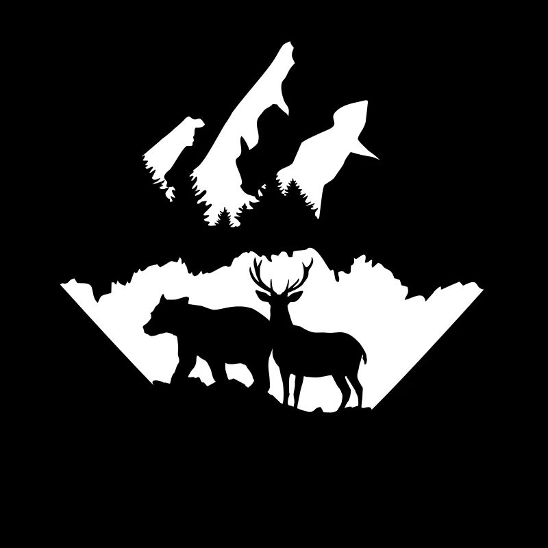 Mountain, forest, deer and bear - two-tone