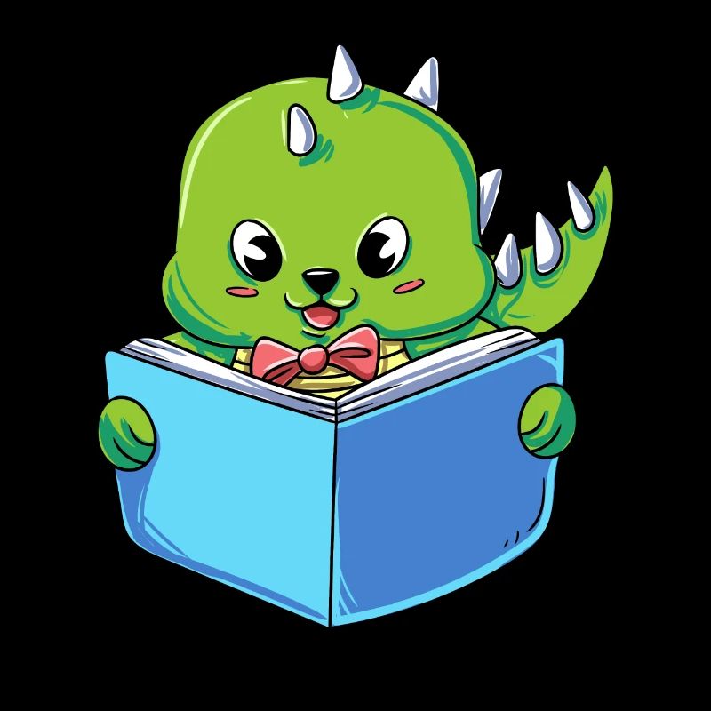 Dinosaur reading a book