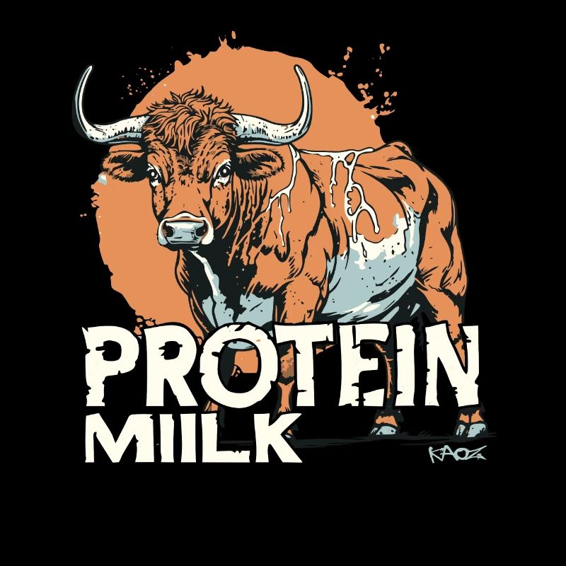 Vache de dessin animé avec le texte : Lait protéiné