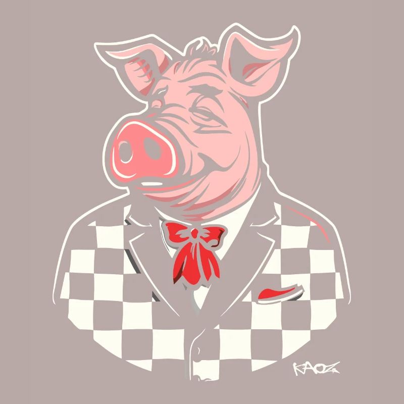 Checker, ein pummeliges Schwein im Stil der 50er