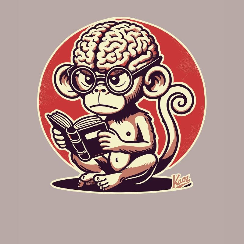 Nerd-Affe mit großem Geirn liest ein Buch